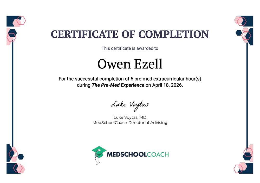 Pre-Med Experience 2026 Extracurricular Certificate